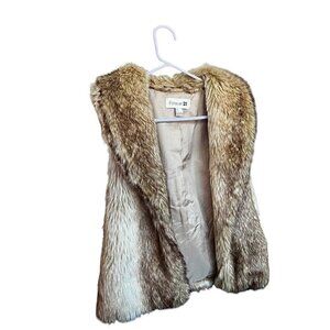 Forever 21 Faux Fur Vest Small Beige & Brown Lined Outerwear, SMALL